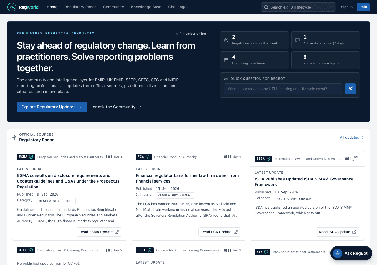 Screenshot of the RegWorld website
